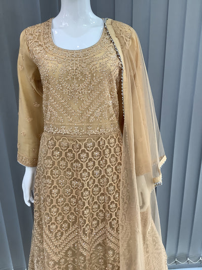 ASHA | Embroidered Net Mother & Daughter Ready To Wear Gold| AS30