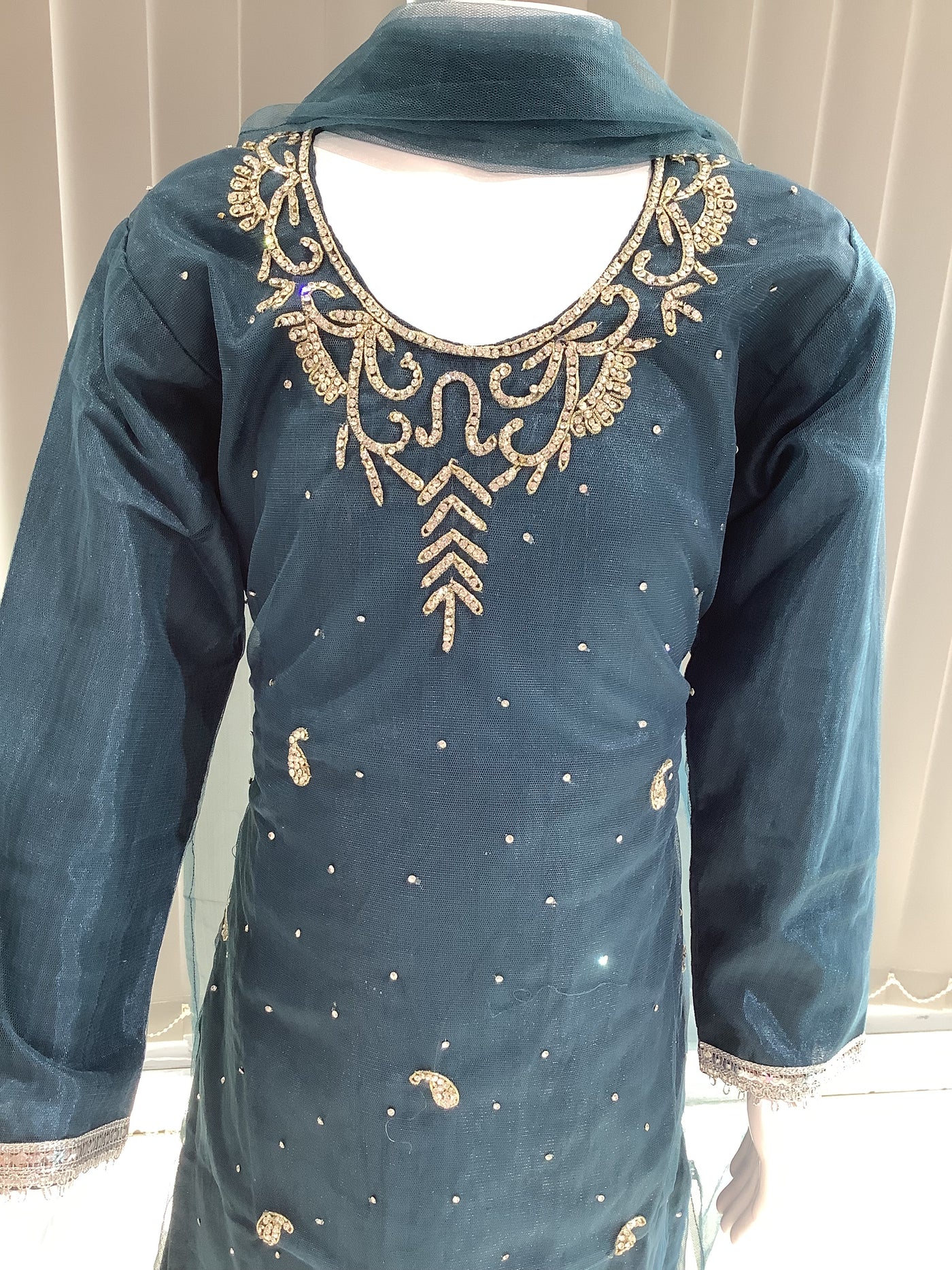 ASHA | Embroidered Hand Work Kids Ready To Wear Teal | AS61