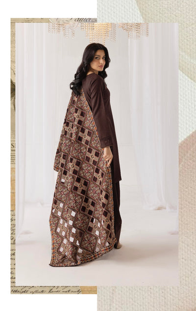 SIMRANS ‘Laserkari’ | Embroidered Dhanak Readymade | SM747 (Brown)