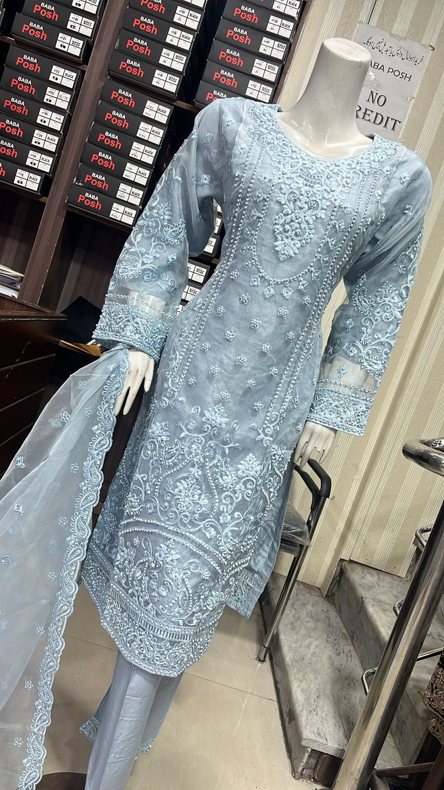 ShaZaib | Embroidered Organza Readymade | SZ190 (Grey)