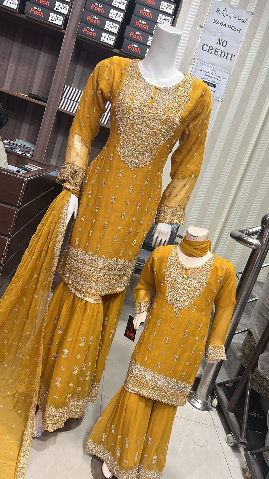 ShaZaib | Embroidered Chiffon Shararah Mother & Daughter Readymade | SZ192 (Mustard)