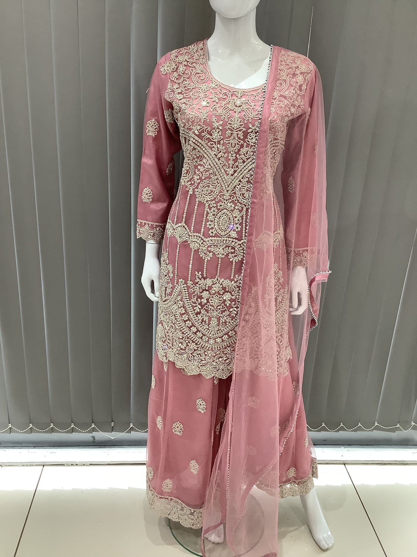 ASHA | Embroidered Net Mother & Daughter Ready To Wear Pink| AS74