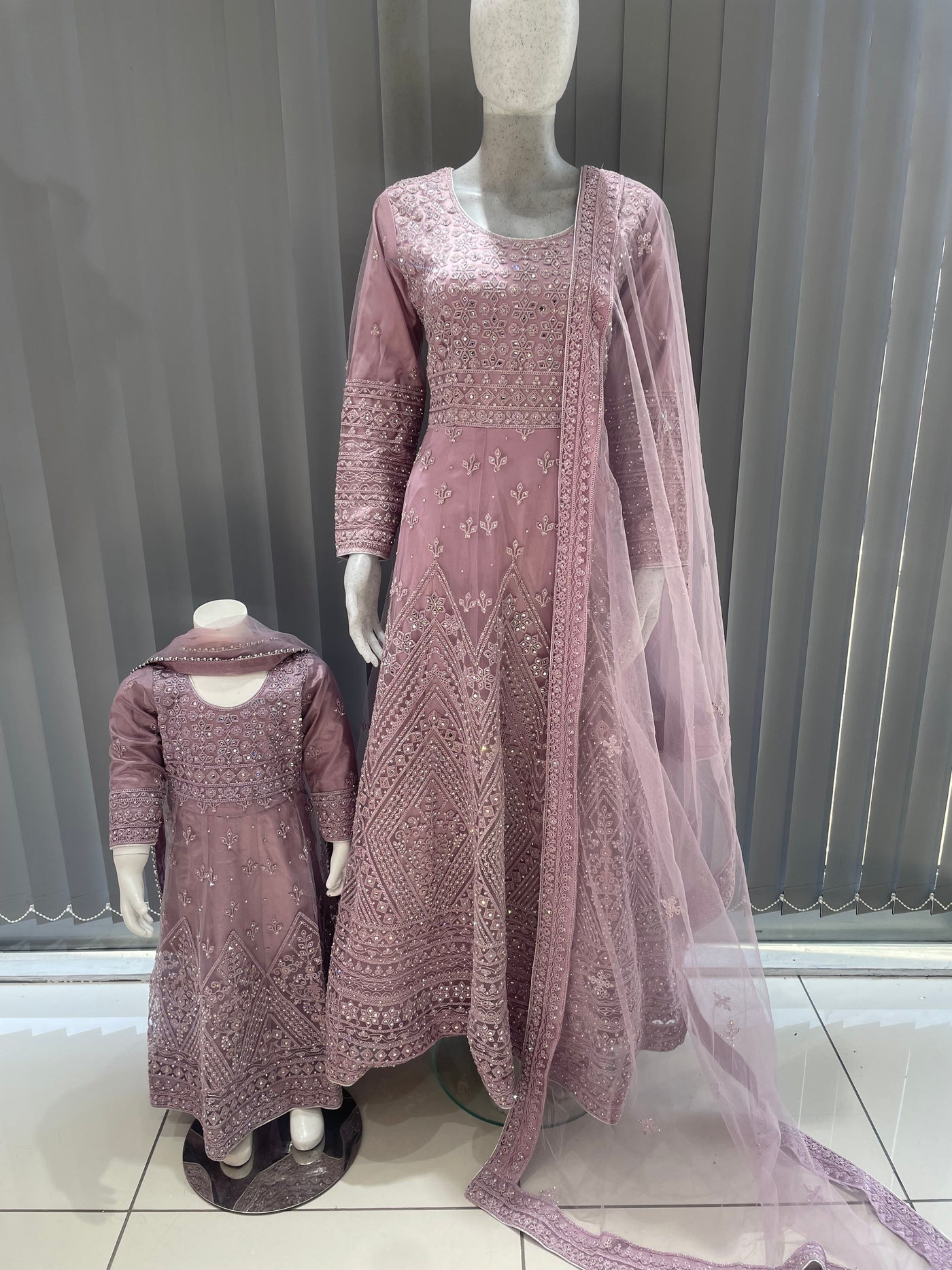 ASHA | Embroidered Net Mother & Daughter Ready To Wear Lailac | AS73