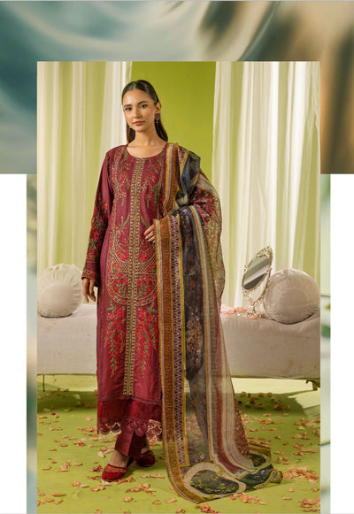 SIMRANS ‘Maria’ | Embroidered Linen Readymade | SM753 (Maroon)