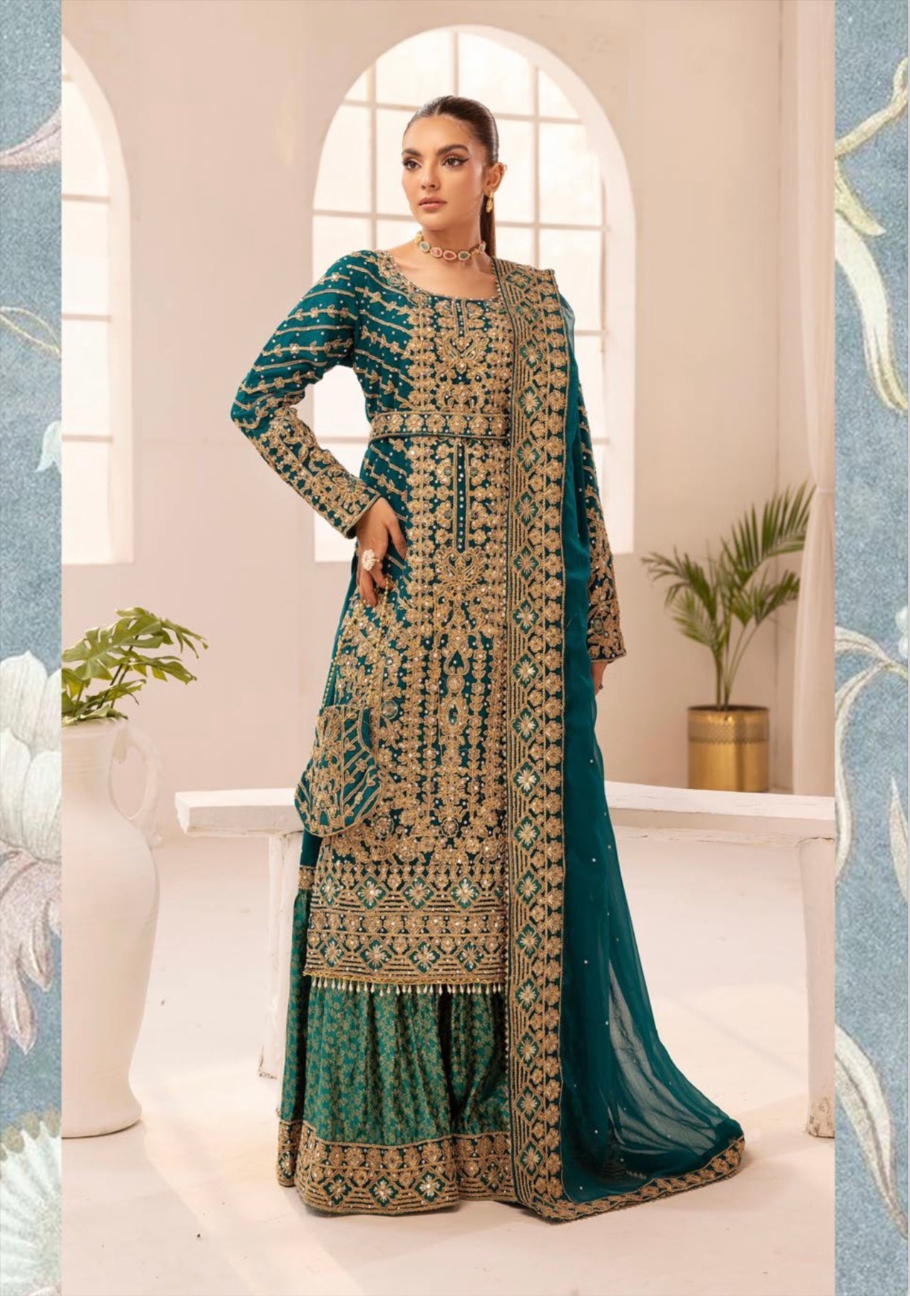 SIMRANS ‘Hoor’ | Embroidered Chiffon Farshi Readymade | SM647 (Green)