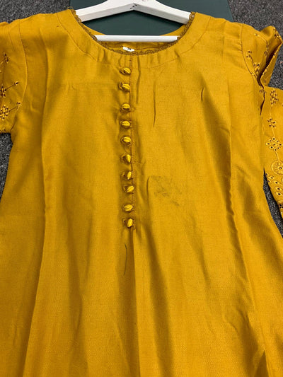 S Creations ‘Kaia’ | Embroidered Dhanak Readymade | SC152 (Mustard)