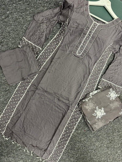 KHADIJAH’S | Embroidered Viscose 3pc Readymade | KJ170 (Grey)