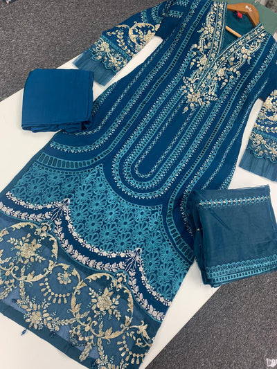 Pehnawa | Embroidered Chiffon Readymade | PNW08 (Blue)