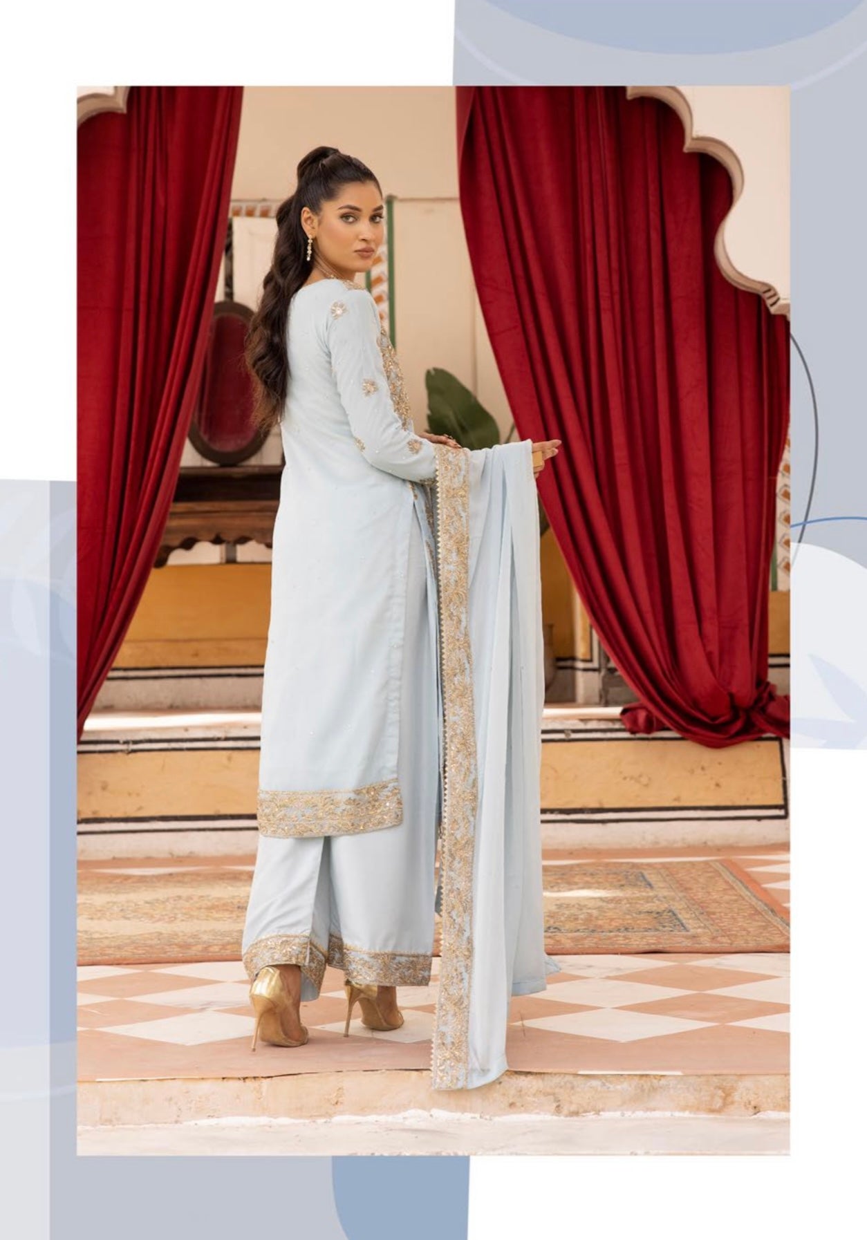 SIMRANS ‘Mahnoor Lux’ | Embroidered Chiffon Readymade | SM611 (Light Blue)