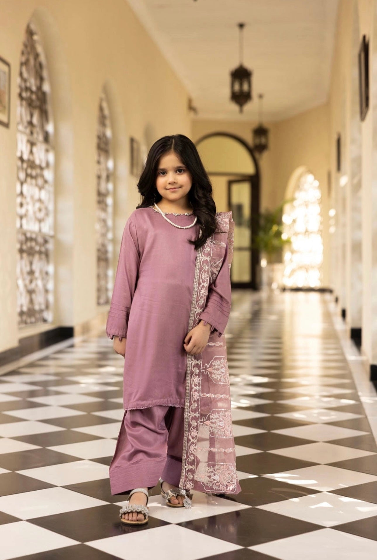 SIMRANS ‘Kaash’ | Embroidered Viscose Mother & Daughter Readymade | SM774 (Dusty Pink)