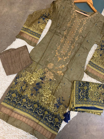 ROSHNI Embroidered Linen 3pc Readymade | HL352