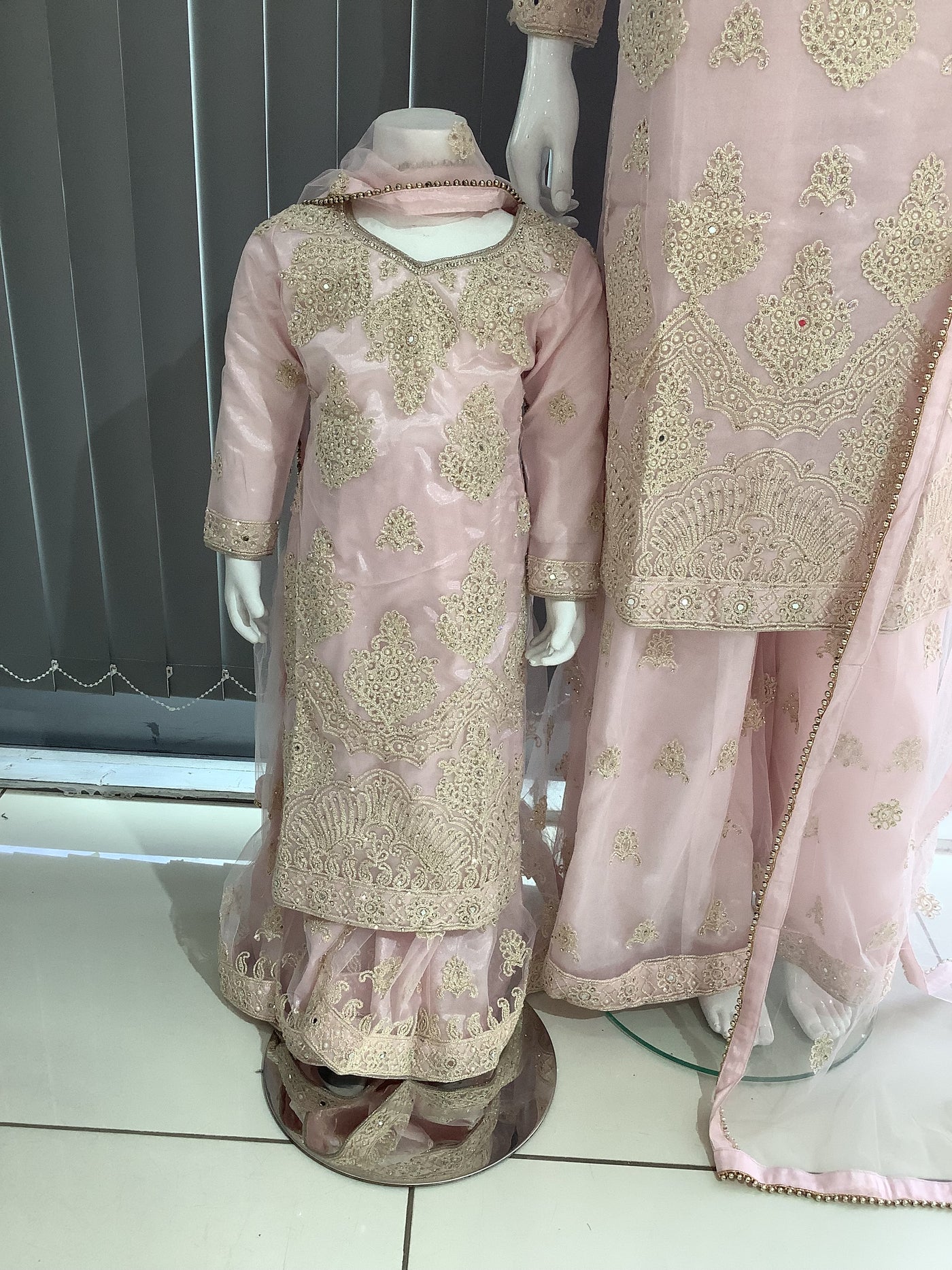 ASHA | Embroidered Net Dori Work Mother & Daughter Dress Ready To Wear Light Pink| AS67