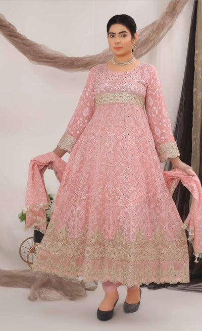 KHADIJAH’S | Chiffon Embroidered Frock Readymade | KJ116