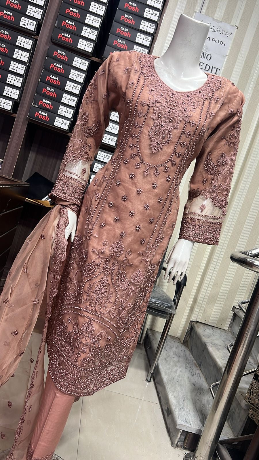 ShaZaib | Embroidered Organza Readymade | SZ190 (Brown)