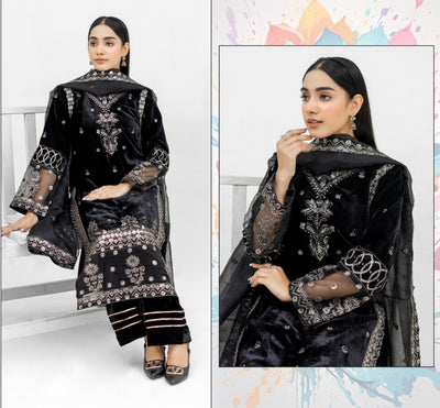 Black Embroidered Velvet Readymade |