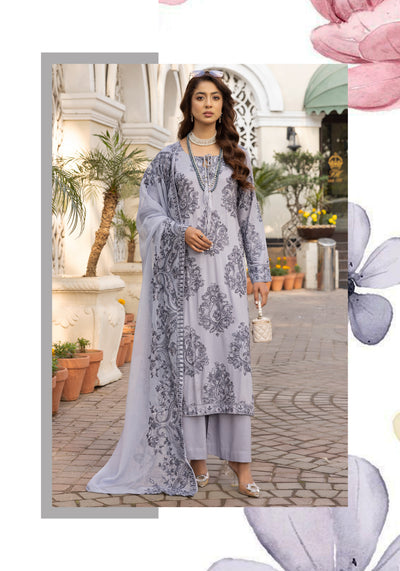 SIMRANS ‘Jannat’ | Embroidered Linen Mother & Daughter Readymade | SM772 (Grey)