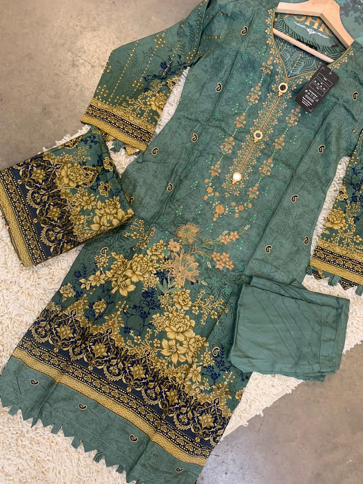 ROSHNI Embroidered Linen 3pc Readymade | HL318