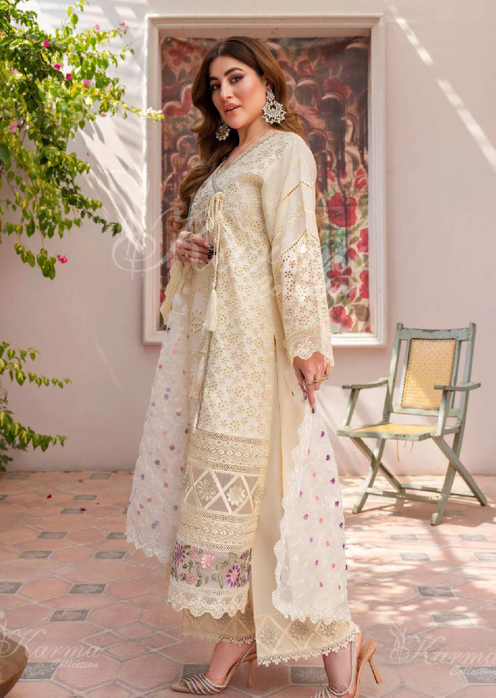 KARMA Collection | Embroidered Cotton Readymade | KMA-1368 (Beige)