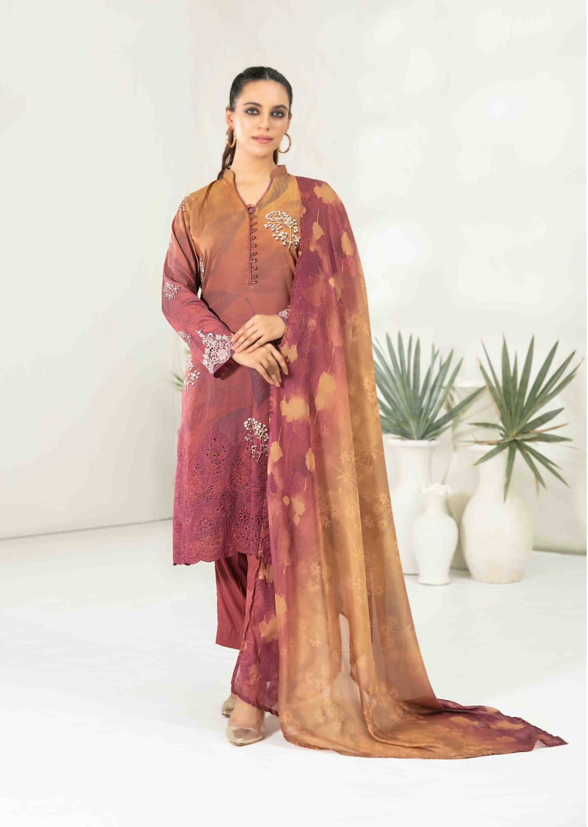 TAWAKKAL ‘Fasha’ | Embroidered Digital Linen Readymade | D3683