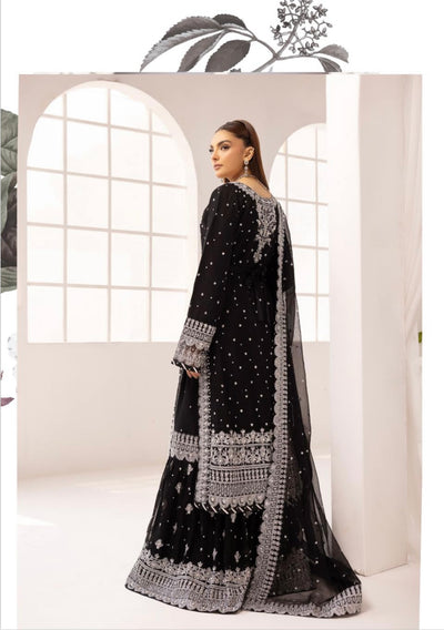 SIMRANS ‘Sanam’ | Embroidered Chiffon Farshi Readymade | SM649 (Black)