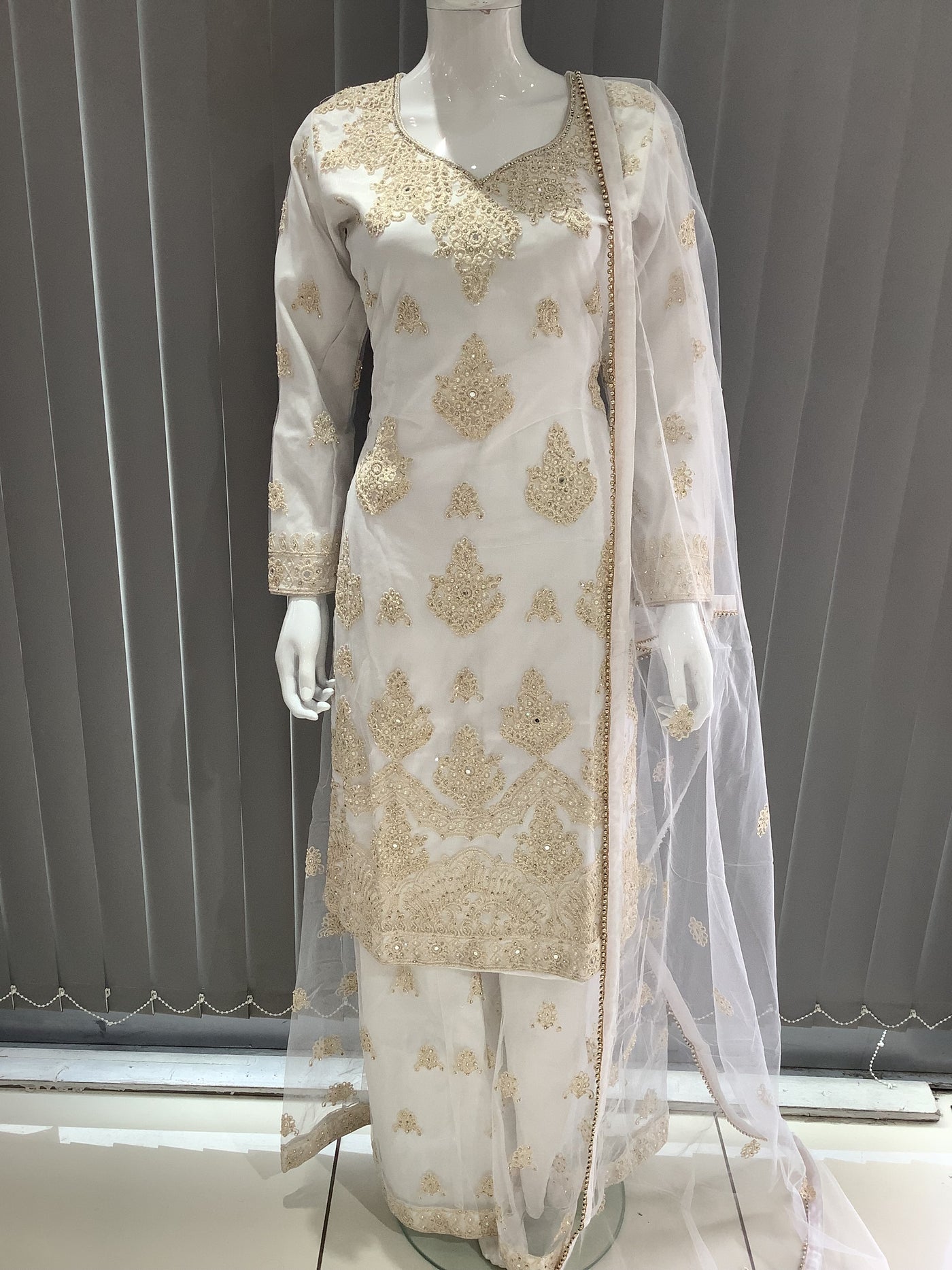 ASHA | Embroidered Net Dori Work Mother & Daughter Dress Ready To Wear White| AS67