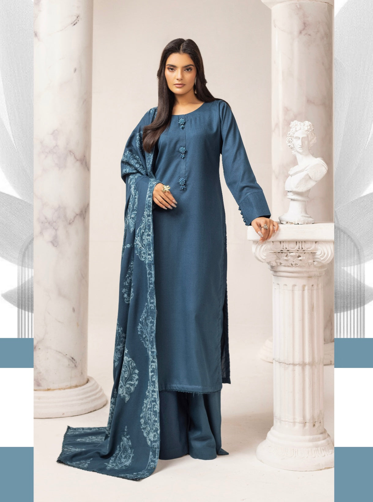 SIMRANS ‘Azure’ | Embroidered Dhanak Readymade | SM736 (Teal)