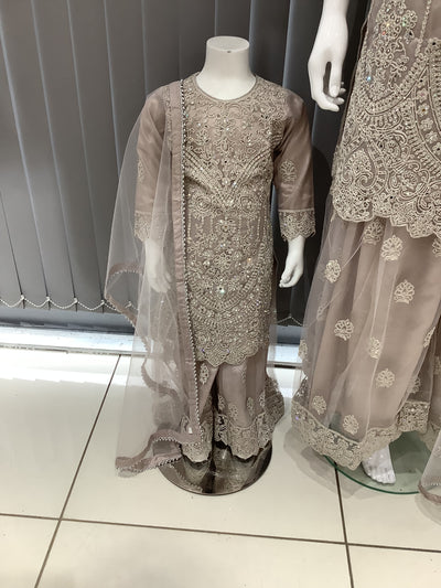 ASHA | Embroidered Net Mother & Daughter Ready To Wear  Dusty Pink| AS74