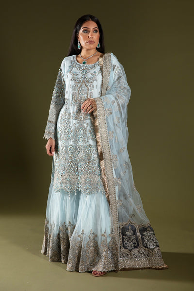 ‘Imrozia Inspired’ | Embroidered Net Readymade | SM631 (Ice Blue)