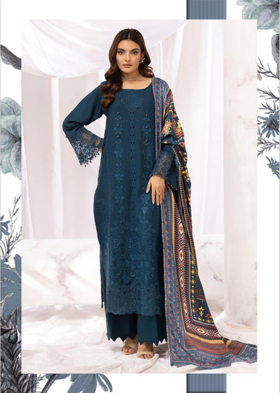 SIMRANS ‘Aafreen’ | Embroidered Dhanak Chikankari Readymade | SM714 (Teal)