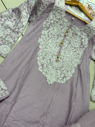 S Creations ‘Hiba’ | Embroidered Linen Readymade | SC108 (Purple)