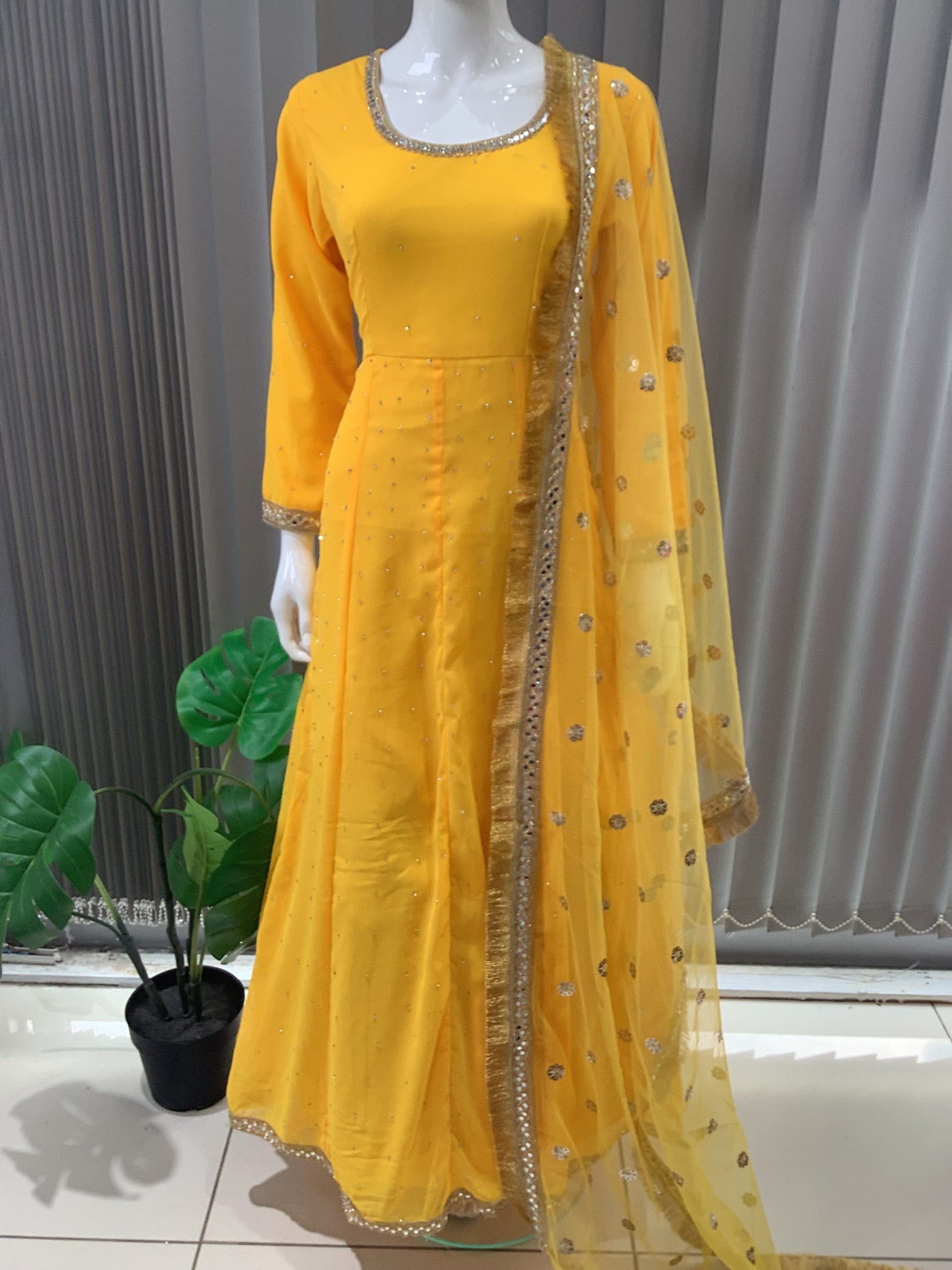 ASHA | Embroidered Chiffon Dress Mother & Daughter Readymade Yellow | AS63