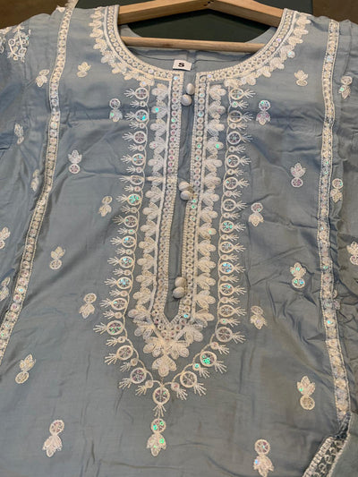 S Creations ‘Fatima’ | Embroidered Linen Readymade | SC116 (Grey)