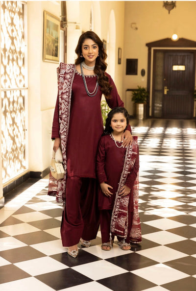 SIMRANS ‘Kaash’ | Embroidered Viscose Mother & Daughter Readymade | SM774 (Burgundy)