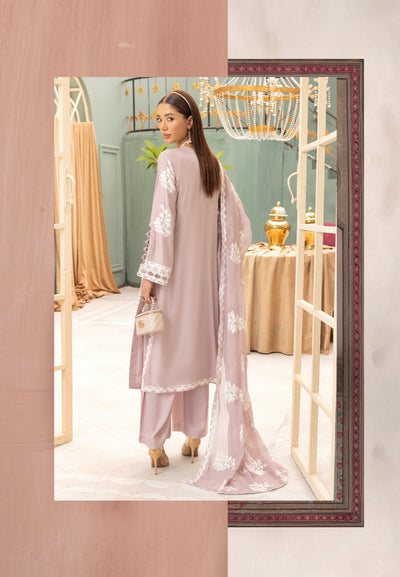 SIMRANS ‘Zahra Noor’ | Embroidered Linen Readymade | SM680 (Dusty Pink)