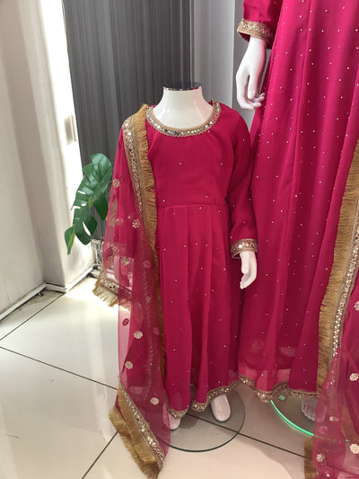 ASHA | Embroidered Chiffon Dress Mother & Daughter Readymade Pink | AS63