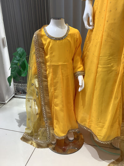 ASHA | Embroidered Chiffon Dress Mother & Daughter Readymade Yellow | AS63