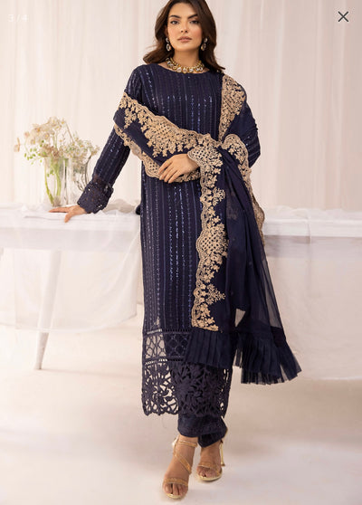 Azure Inspired | Embroidered Chiffon Readymade | SC102 (Navy)