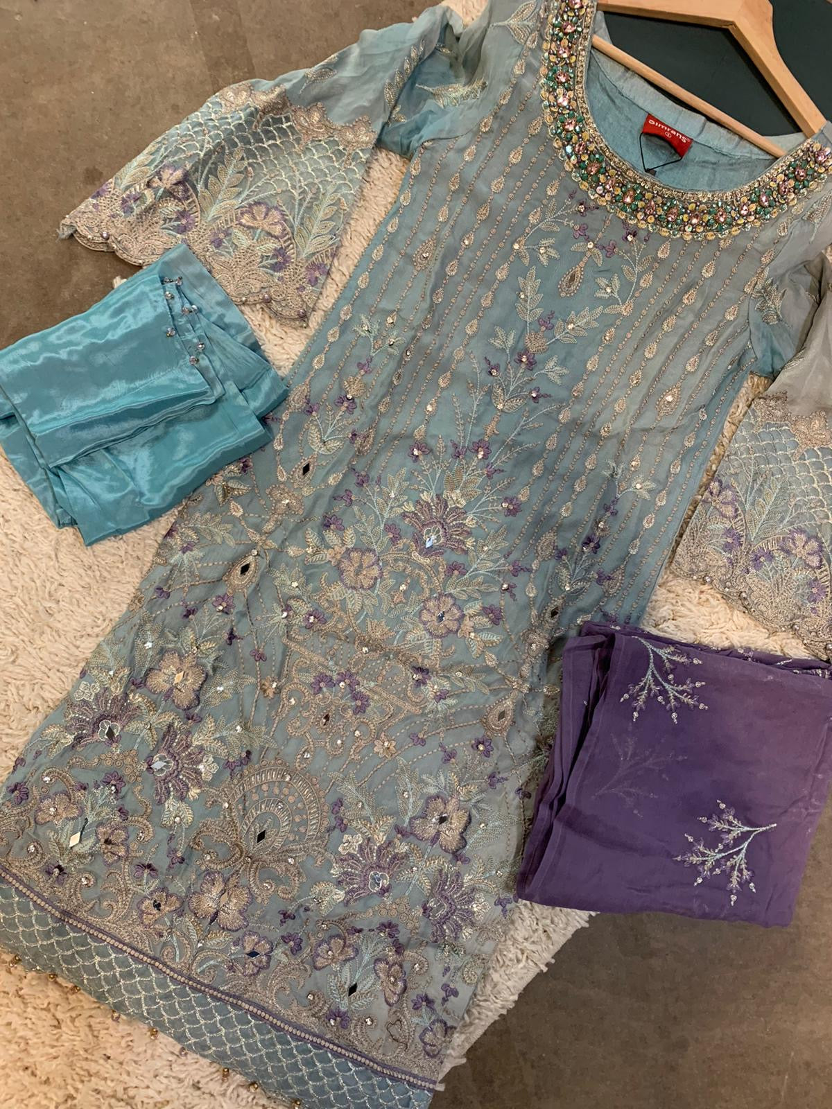 Blue Embroidered Chiffon Readymade | NIL26 (Faulty)