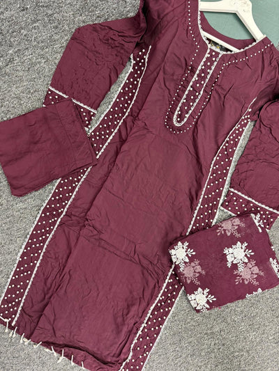 KHADIJAH’S | Embroidered Viscose 3pc Readymade | KJ170 (Maroon)