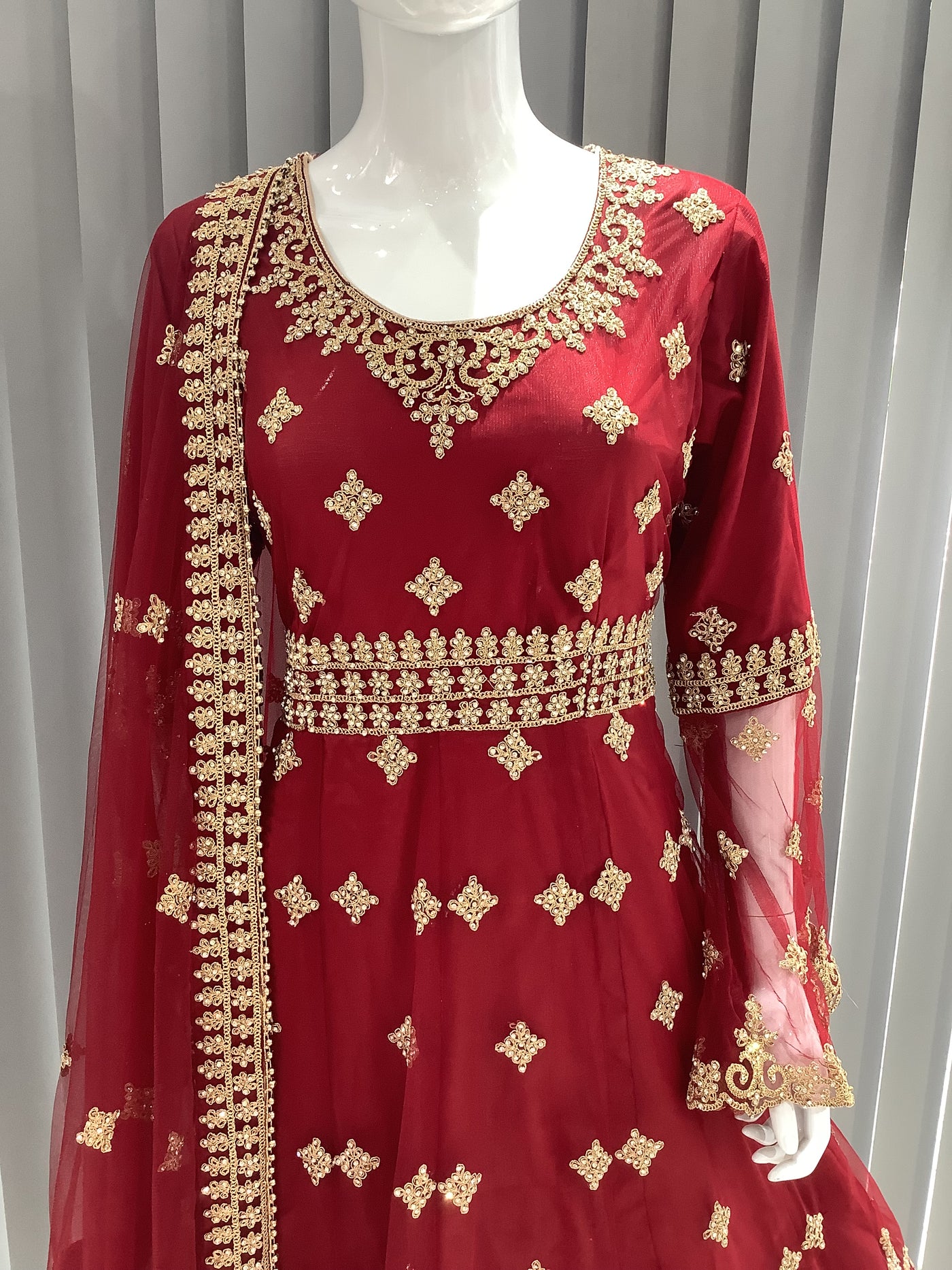 ASHA | Embroidered Net Dori Work Mother & Daughter Dress Ready To Wear Red | AS65