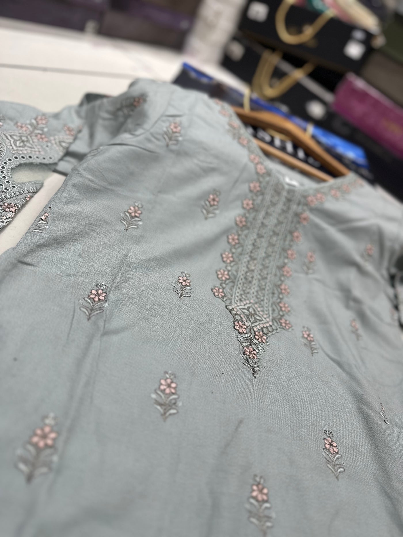 S Creations ‘Larisa’ | Embroidered Dhanak Readymade | SC150 (Mint Green)