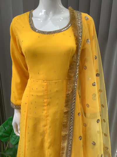 ASHA | Embroidered Chiffon Dress Mother & Daughter Readymade Yellow | AS63