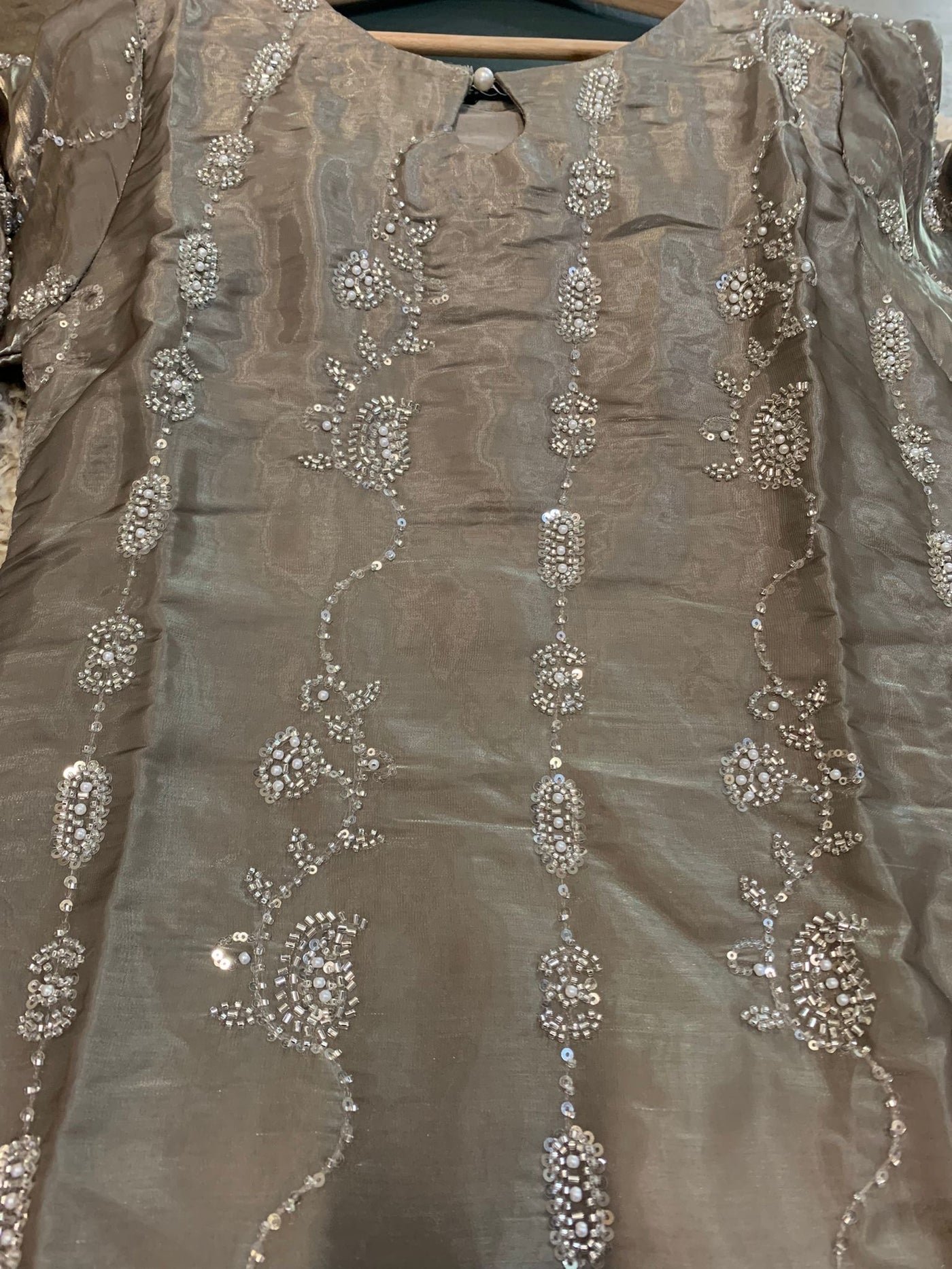 S Creations ‘Eliza’ | Embroidered Silk Readymade | SC119 (Light Grey)