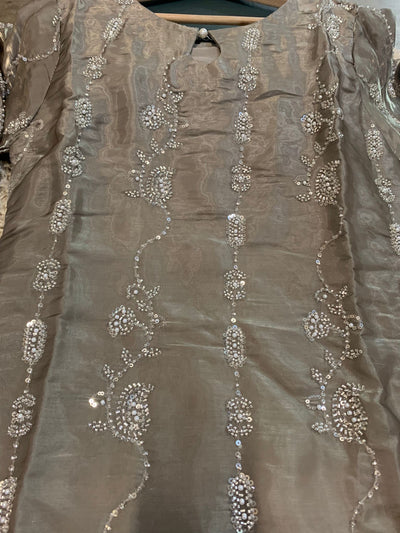 S Creations ‘Eliza’ | Embroidered Silk Readymade | SC119 (Light Grey)