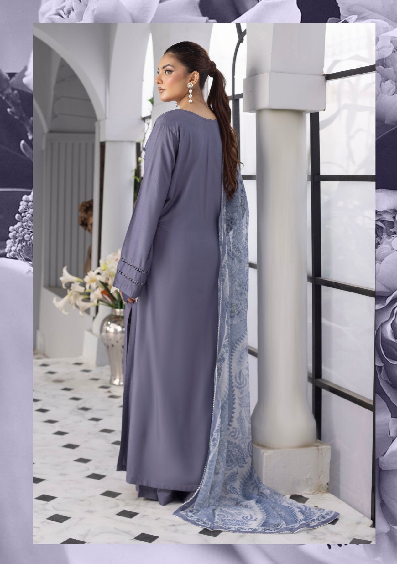 SIMRANS ‘Amelia’ | Embroidered Luxury Linen Readymade | SM703