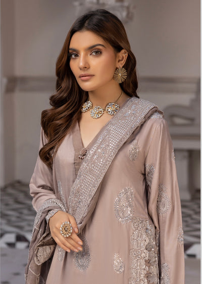 SIMRANS ‘Azure’ | Embroidered Sequence Linen Readymade | SM759 (Dusty Pink)