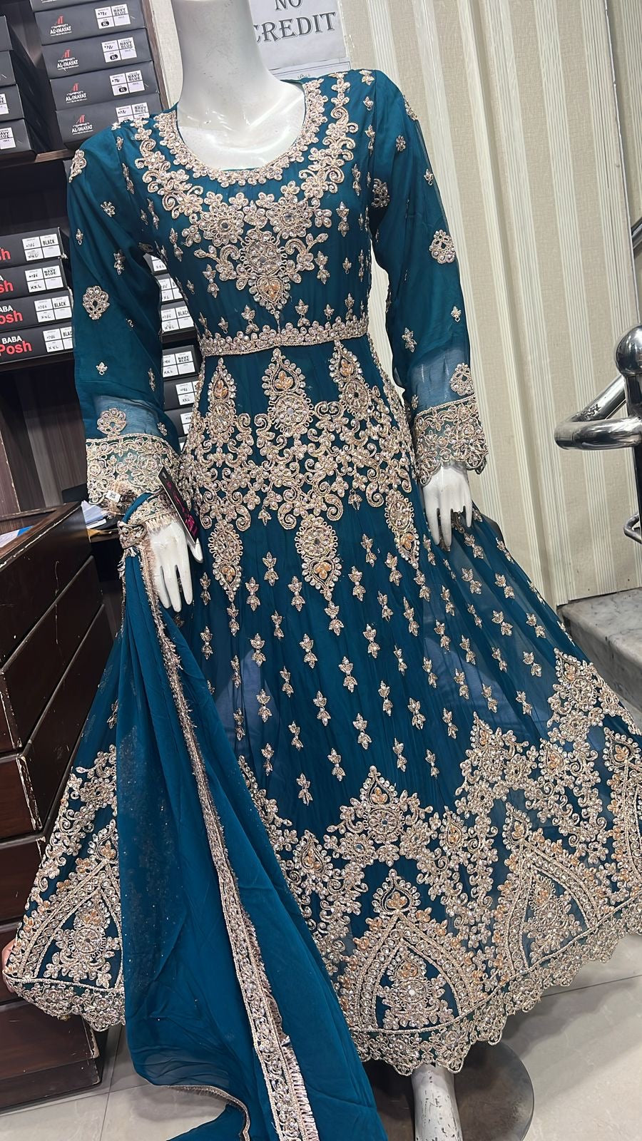 ShaZaib | Embroidered Chiffon Readymade | SZ195 (Teal)