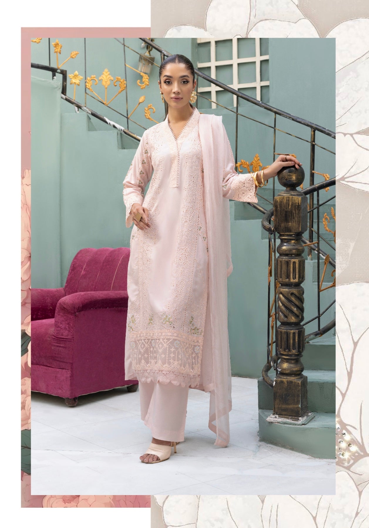 SIMRANS ‘Aisha MB’ | Embroidered Linenkari Readymade | SM700