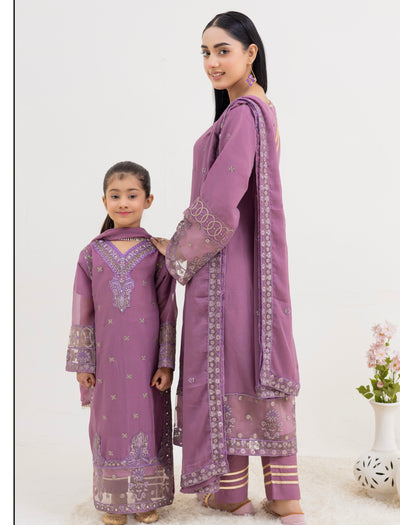 RANGZ ‘Majestic Lux’ | Embroidered Chiffon Mother & Daughter Readymade | RGZ056 (Purple)