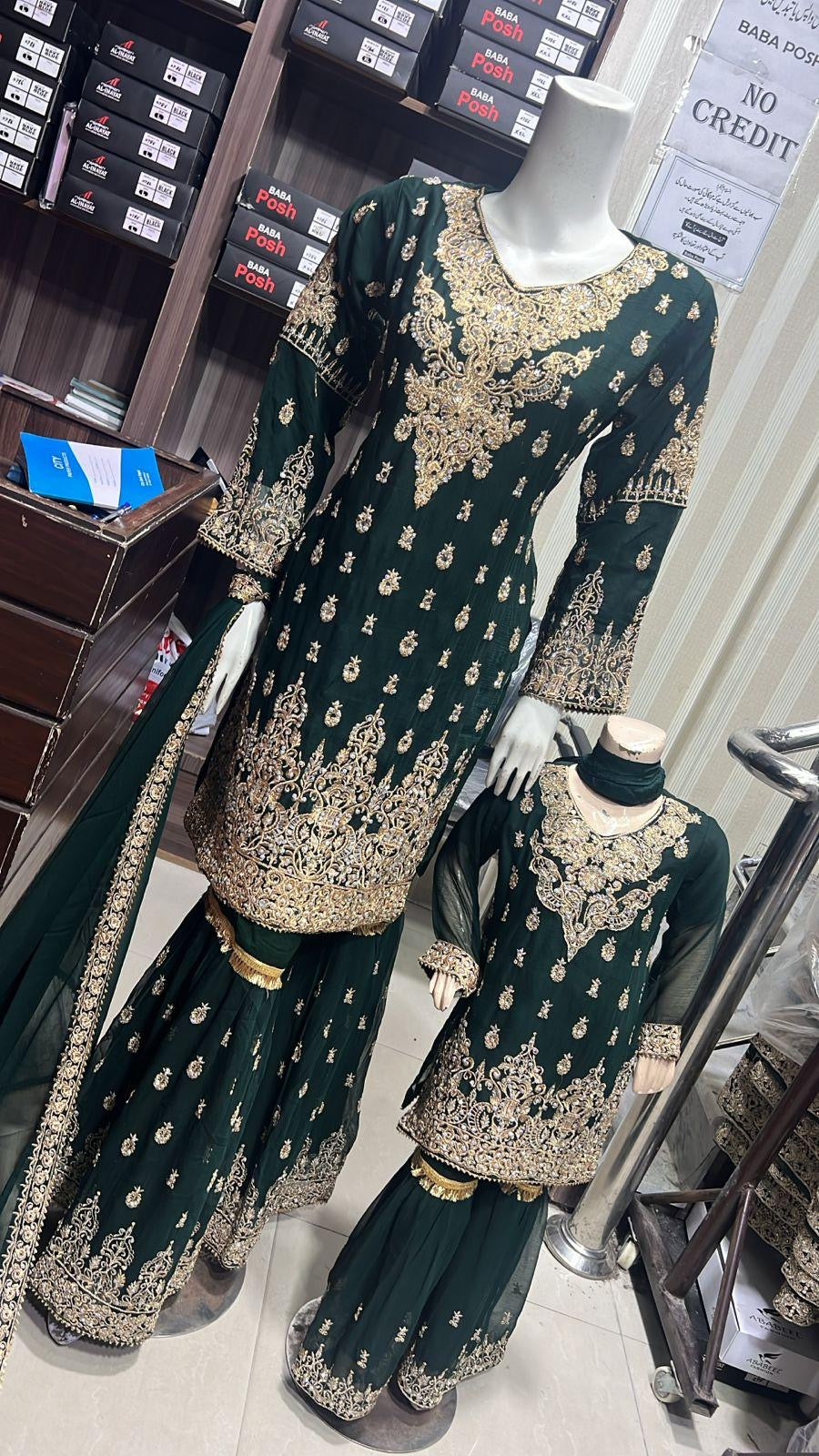 ShaZaib | Embroidered Chiffon Shararah Mother & Daughter Readymade | SZ196 (Green)